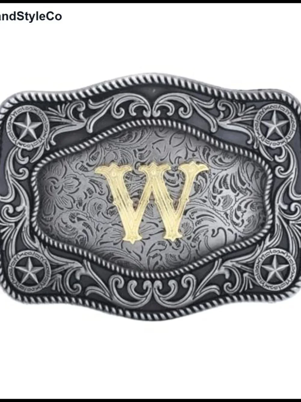 Western Cowboy Belt Buckle with Initial Letter, Zinc Alloy Polished, Quick